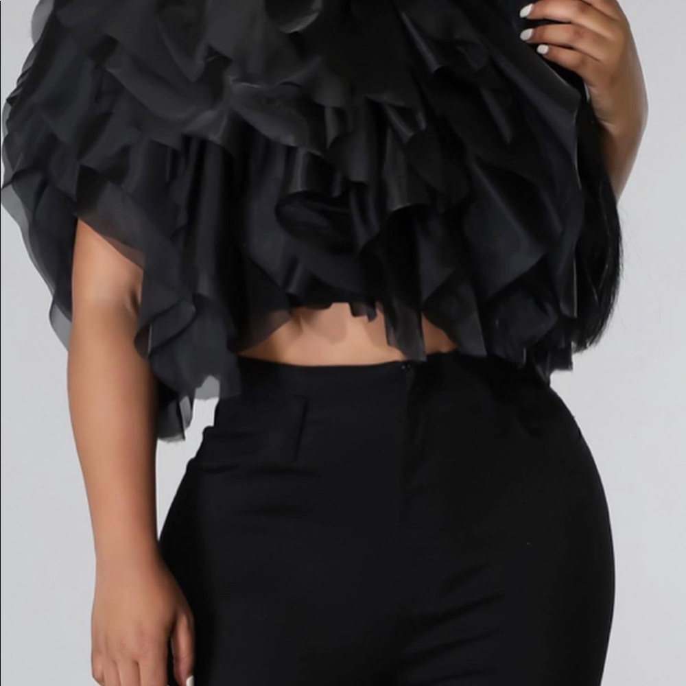 Black ruffle top